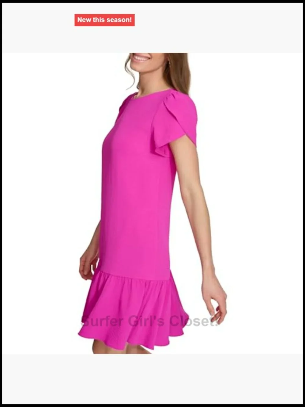 DKNY Tulip Sleeve Ruffle Hem Mini Dress 100% Polyester Flutter Sleeve A-Line